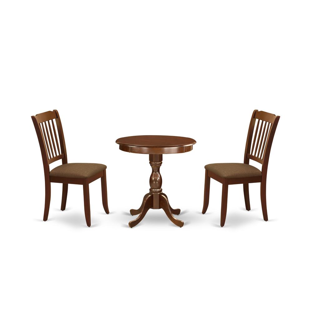 East West Furniture - ESDA3-MAH-C - 3-Pc Kitchen Table Set - 2 Modern Wooden Dining Chairs and 1 Dining Room Table (Mahogany Finish). Picture 1