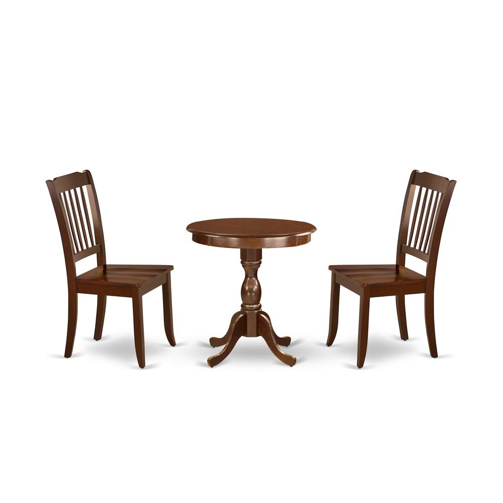 East West Furniture - ESDA3-MAH-W - 3-Pc Modern Dining Table Set - 2 Kitchen Chairs and 1 Dining Room Table (Mahogany Finish). Picture 1