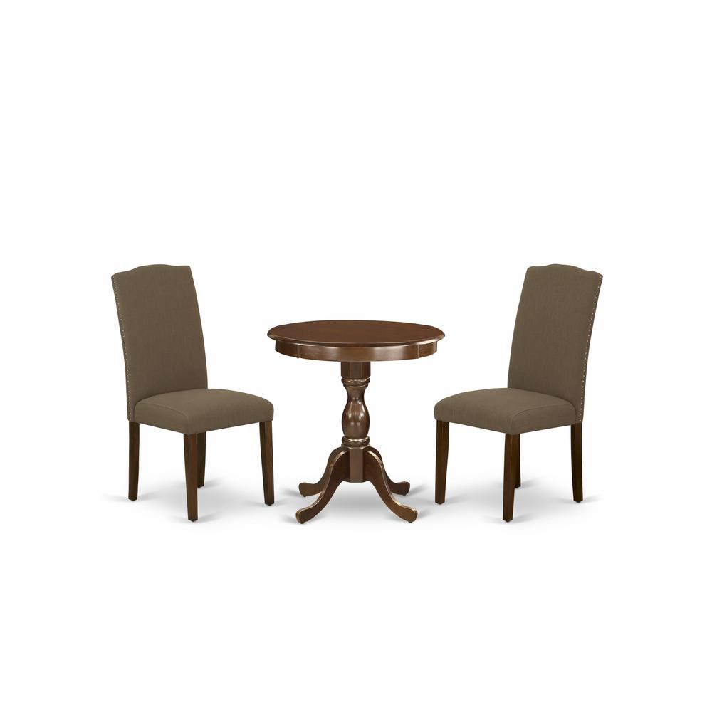 East West Furniture - ESEN3-MAH-18 - 3-Pc Dining Table Set - 4 Dining Chairs and 1 Kitchen Table (Mahogany Finish). Picture 1