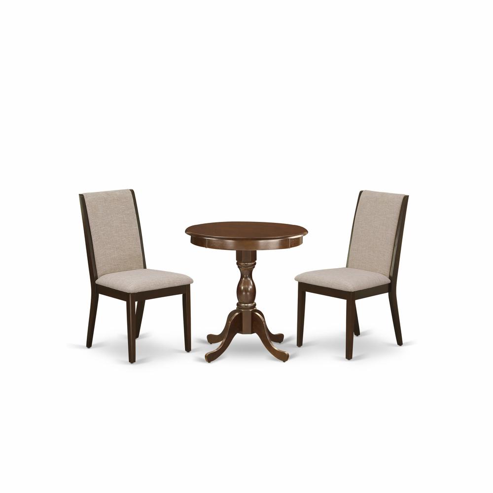East West Furniture - ESLA3-MAH-04 - 3-Pc Dinette Set - 2 Kitchen Chairs and 1 Modern Kitchen Table (Mahogany Finish). Picture 1