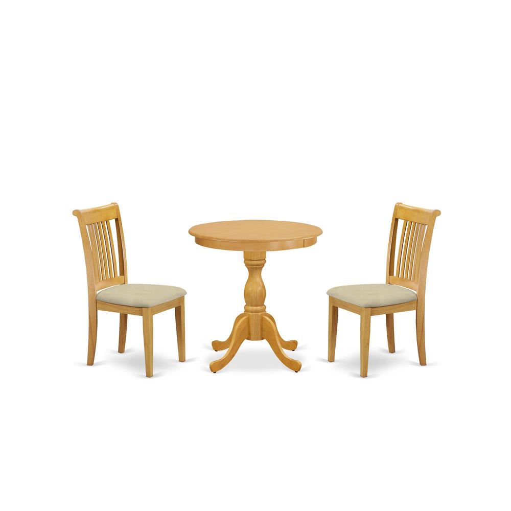 East West Furniture - ESPO3-OAK-C - 3-Pc Dining Room Table Set - 2 Wood Dining Chairs and 1 Dining Room Table (Oak Finish). Picture 1