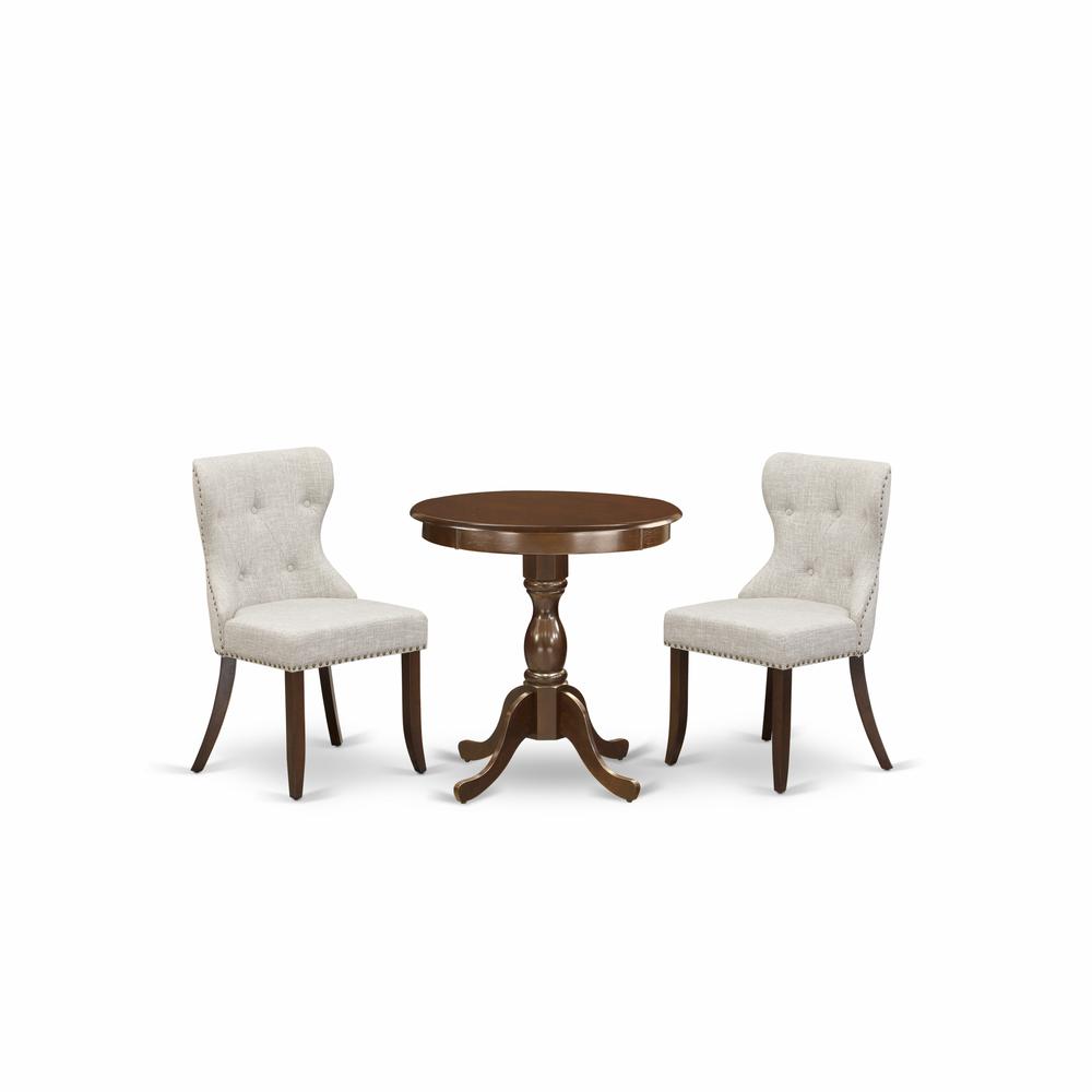 East West Furniture - ESSI3-MAH-35 - 3-Pc Dinette Set - 2 Kitchen Parson Chairs and 1 Dining Room Table (Mahogany Finish). Picture 1