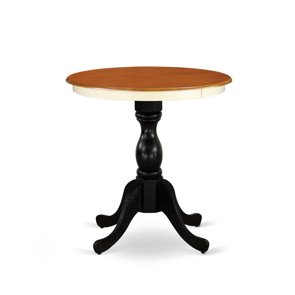 East West Furniture Eden 30" Round Kitchen Table for Small Space - Buttermilk Top & Black Pedestal. Picture 2