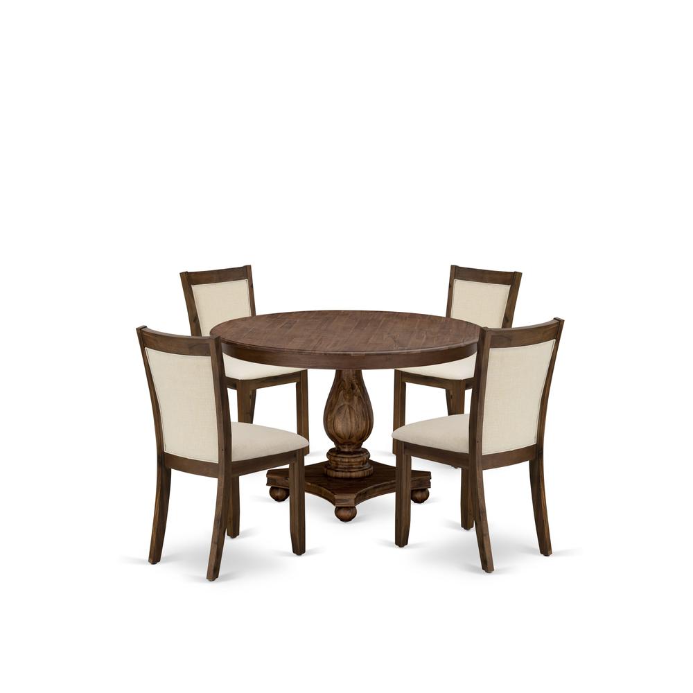 East West Furniture 5-Pcs Dining Room Table Set - A Wood Dining Table and 4 Light Beige Linen Fabric Dining Room Chairs with Stylish High Back (Sand Blasting Antique Walnut Finish). Picture 2