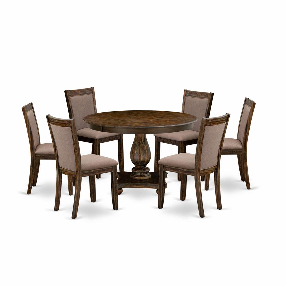 East West Furniture 7-Pc Table Set - Dining Table and 6 Coffee Color Parson Dining Chairs with High Back - Distressed Jacobean Finish. Picture 2