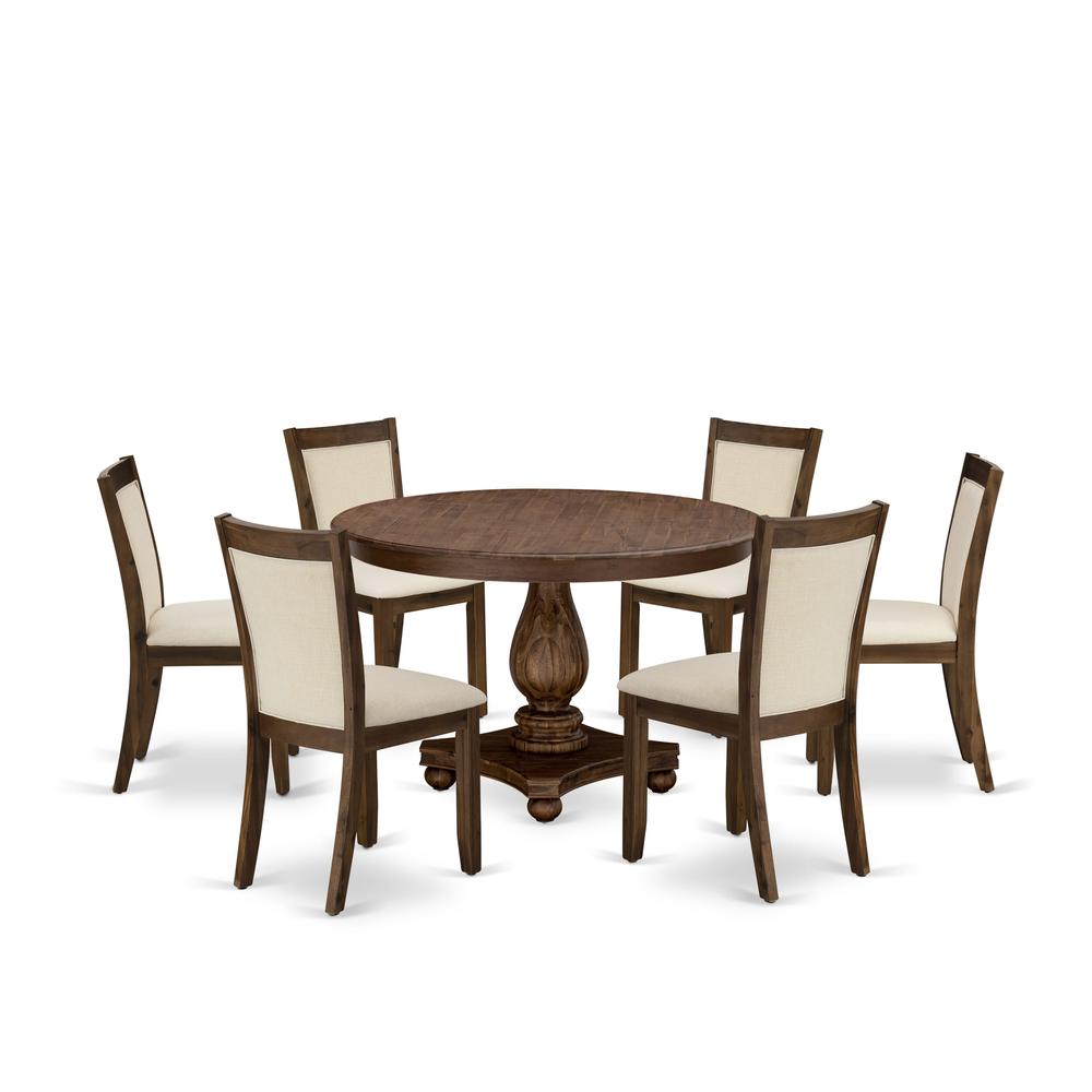 East West Furniture 7-Piece Dinning Table Set - A Gorgeous Wood Table and 6 Wonderful Light Beige Linen Fabric Dining Chairs with Stylish High Back (Sand Blasting Antique Walnut Finish). Picture 2