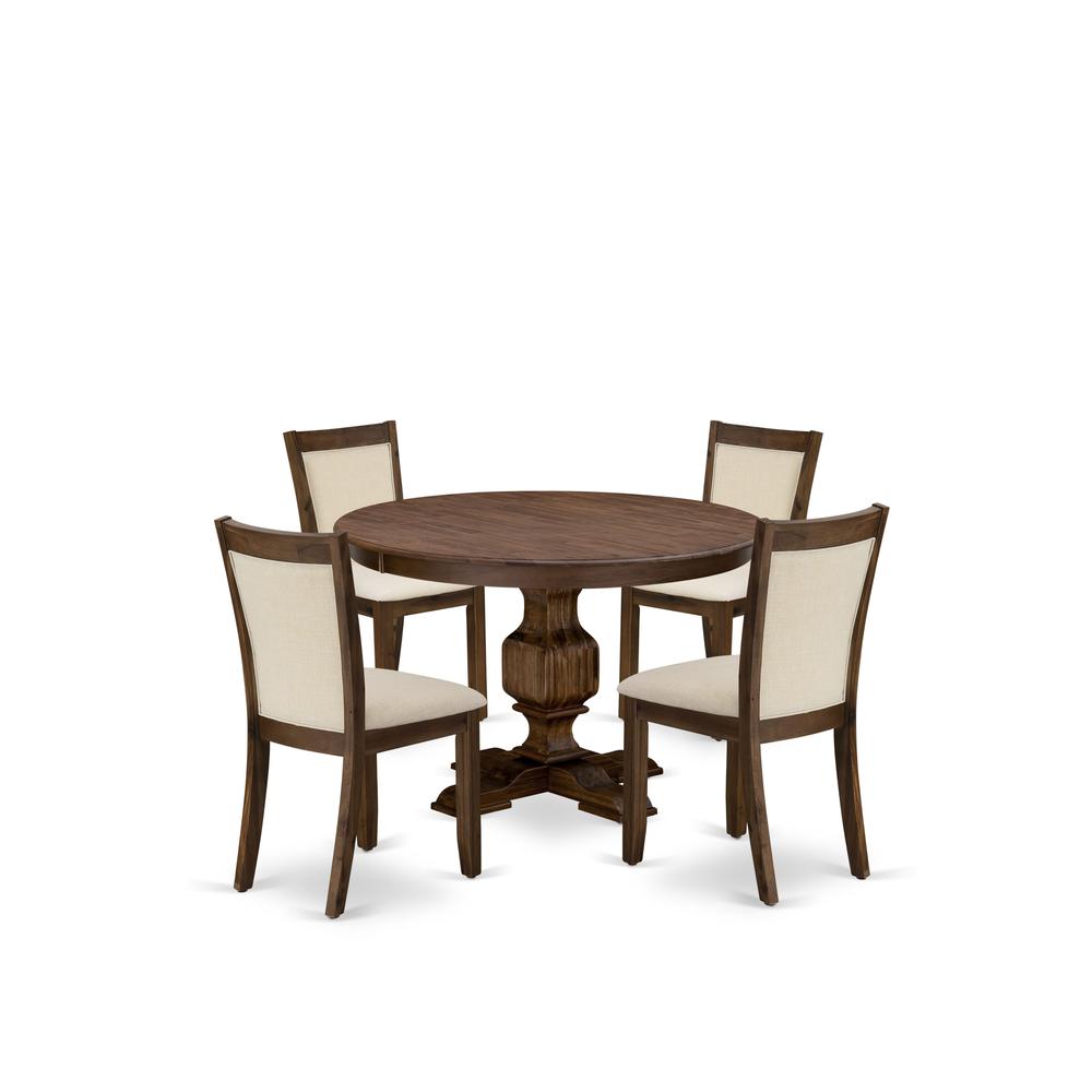 East West Furniture 5-Piece Dining Table Set - A Gorgeous Dinning Table and 4 Gorgeous Light Beige Linen Fabric Kitchen Chairs with Stylish High Back (Sand Blasting Antique Walnut Finish). Picture 2