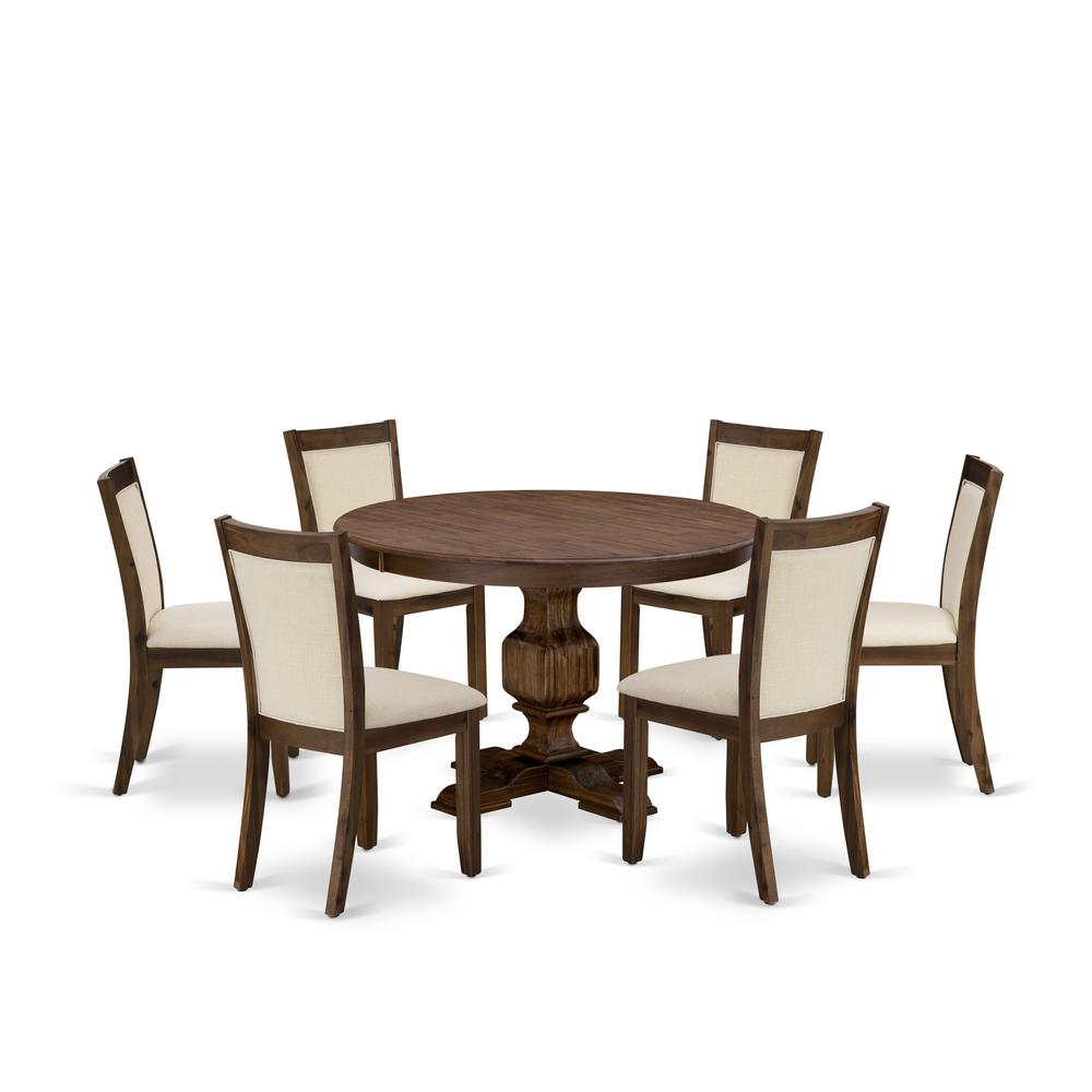 East West Furniture 7-Piece Kitchen Table Set - A Lovely Dining Table and 6 Gorgeous Light Beige Linen Fabric Dining Chairs with Stylish High Back (Sand Blasting Antique Walnut Finish). Picture 2