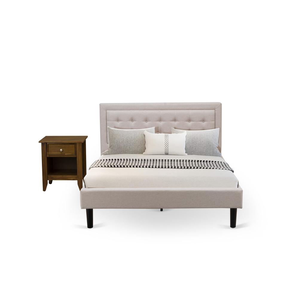 FN08Q-1GA08 2-Piece Fannin Bed Set with 1 Queen Size Bed and a Mid Century Nightstand - Mist Beige Linen Fabric. Picture 2