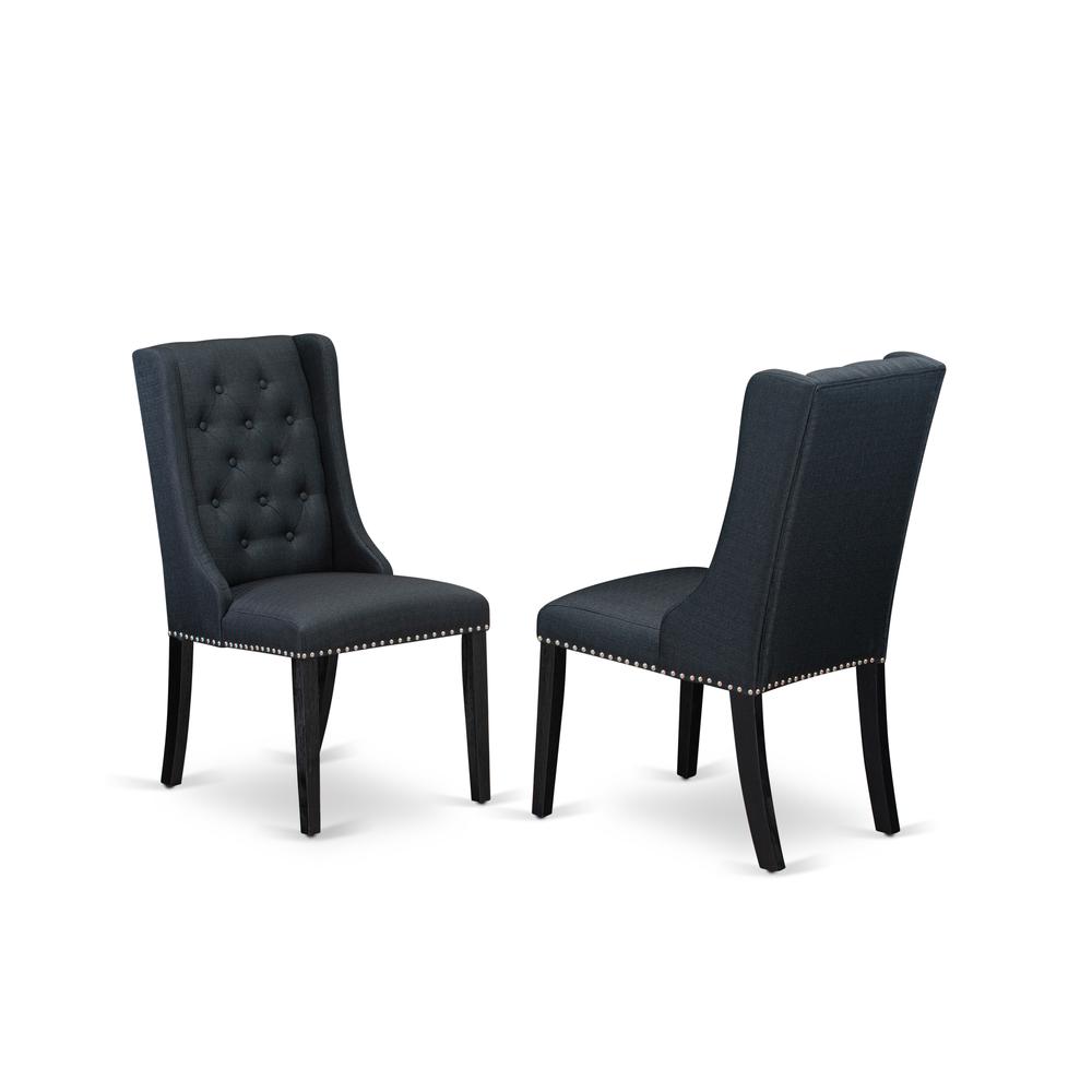 FOP6T24 Dining Room Chairs - Black Linen Fabric Parson Dining Chairs and Button Tufted Back with Wire Brushed Black Rubber Wood Legs - Parson Chairs Set of 2 - Set of 2. Picture 1