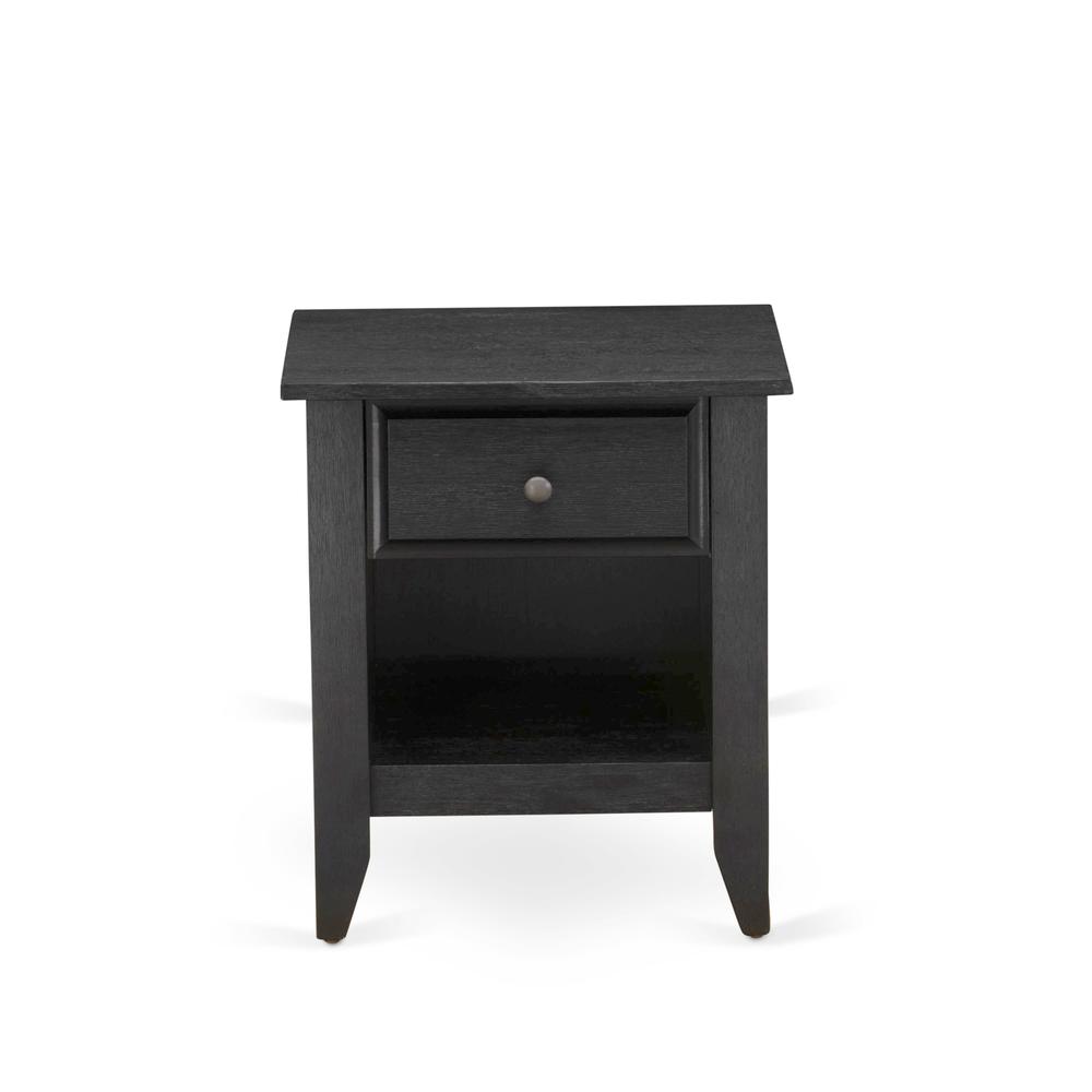 East West Furniture GA-06-ET Modern Nightstand Bedroom with 1 Wooden Drawer, Stable and Sturdy Constructed - Wire Brushed Black Finish. Picture 2