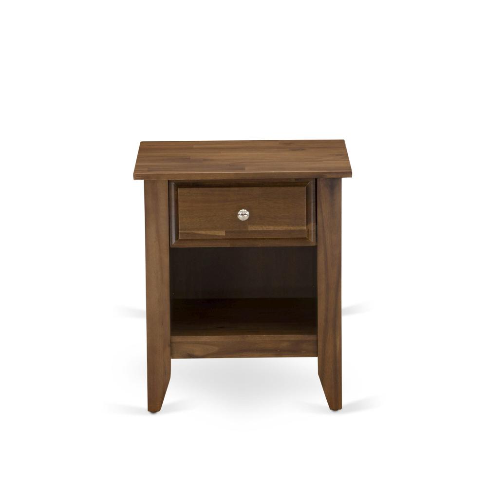 East West Furniture GA-08-ET Small Nightstand with 1 Wood Drawer for Bedroom, Stable and Sturdy Constructed - Antique Walnut Finish. Picture 2