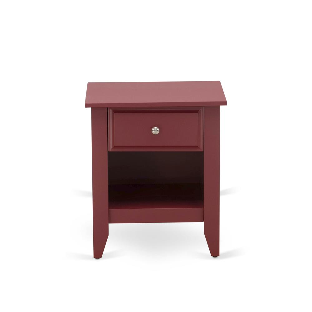 East West Furniture GA-13-ET Wooden Night Stand for bedroom with 1 Wooden Drawer, Stable and Sturdy Constructed - Burgundy Finish. Picture 2