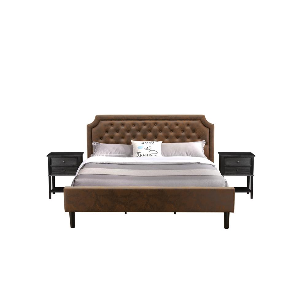 GB25K-2VL06 3-Pc Granbury Bedroom Set with Frame and 2 Wire Brushed Black Night Stands - Dark Brown Faux Leather and Black Legs. Picture 2