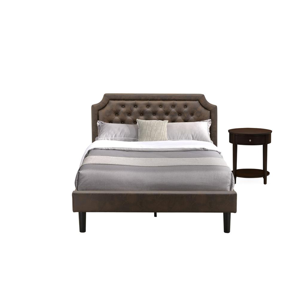 GB25Q-1HI0M 2-Piece Bedroom Set with Mid Century Bed and 1 Antique Mahogany Night Stand - Dark Brown Faux Leather and Black Legs. Picture 2