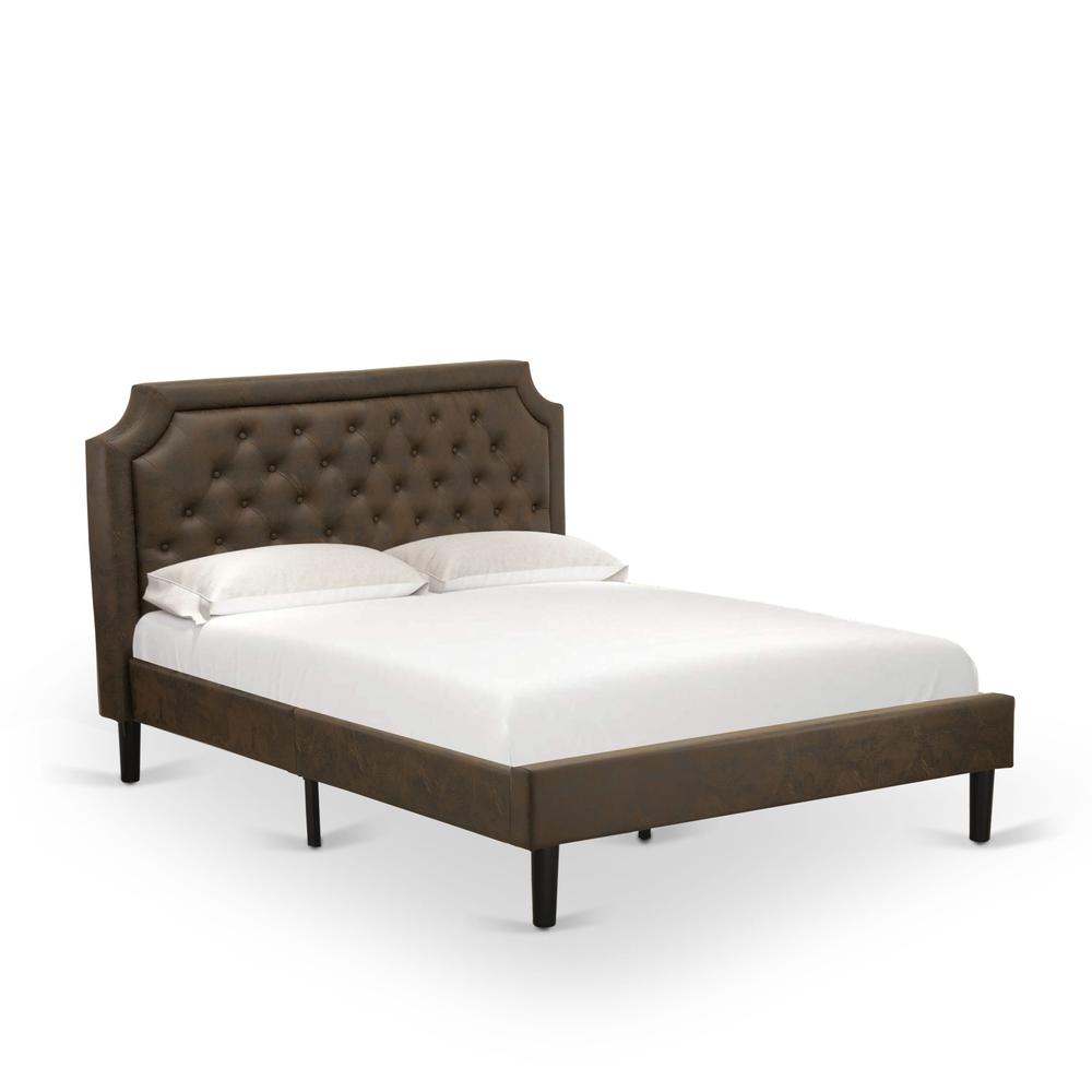GBF-25-Q Wooden Bed Includes Black Textured Upholstered Headboard, Footboard and Wood Rails, Slats - Wooden 9 Legs - Black Finish. Picture 1