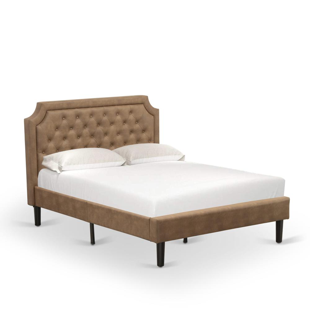 GBF-28-F Full Bed Consist of Brown Textured Upholstered Headboard, Footboard and Wood Rails, Slats - Wooden 9 Legs - Black Finish. Picture 2