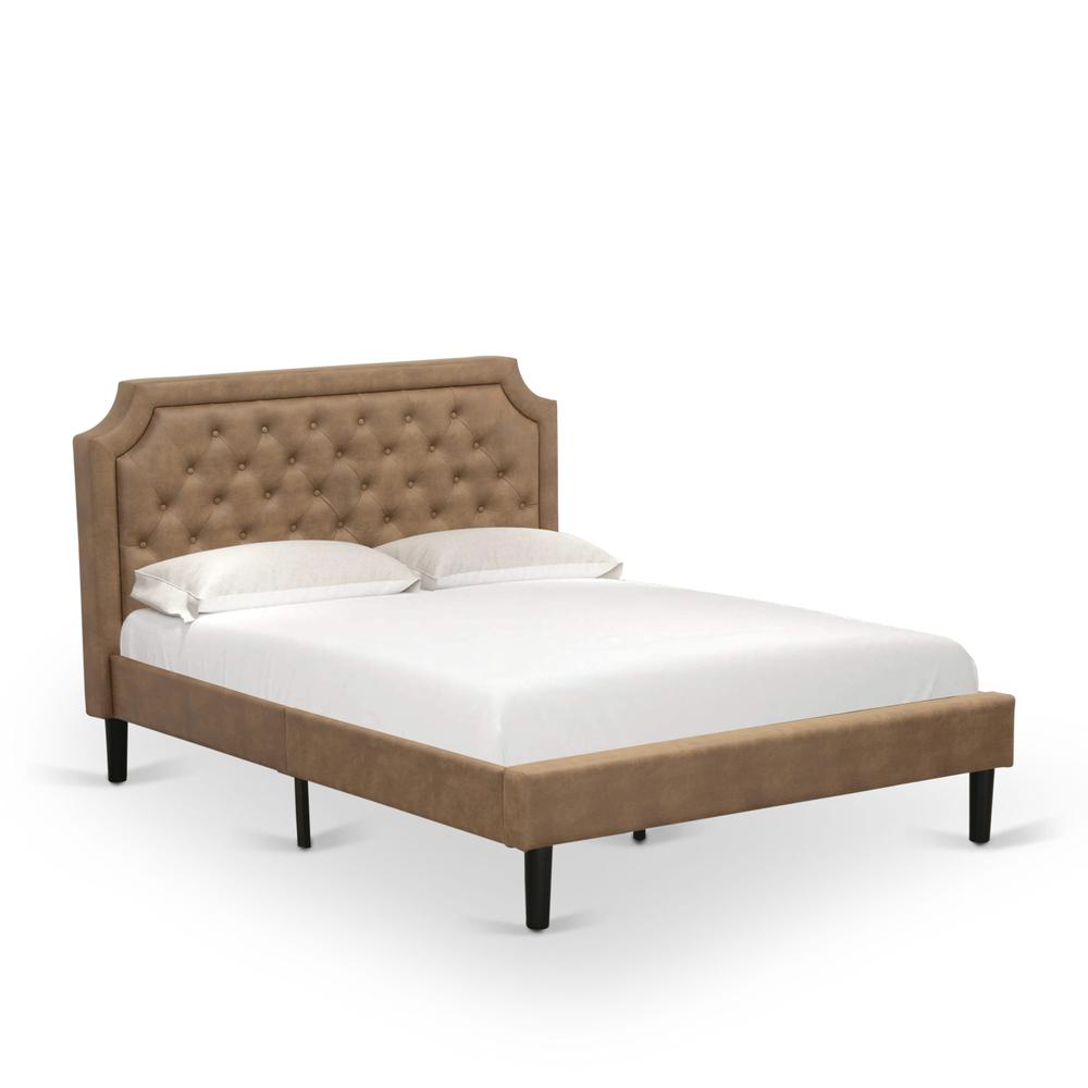 GBF-28-Q Queen Bed Includes Brown Textured Upholstered Headboard, Footboard and Wood Rails, Slats - Wooden 9 Legs - Black Finish. Picture 2