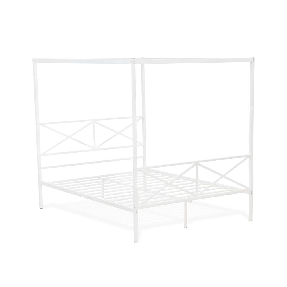 GEQCWHI Glendale Queen Size Bed Frame with Modern Designed Headboard and Footboard - Canopy Metal Frame in Powder Coating White. Picture 2