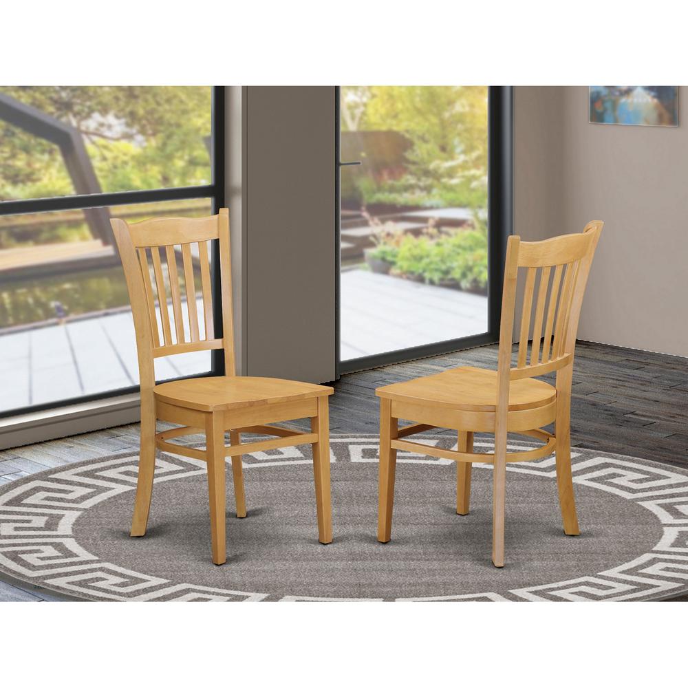 East West Furniture DMGR5-OAK-W 5 Piece Table and Chairs Dining Set - Oak Wood Dining Table and 4 Oak Wooden Dining Chairs with Slatted Back - Oak Finish. Picture 3