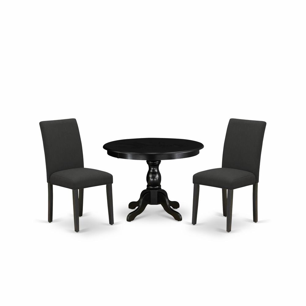 East West Furniture HBAB3-ABK-24 3 Piece Kitchen Table Set - Black Dinner Table and 2 Black Linen Fabric Parsons Dining Chairs with High Back - Wire Brushed Black Finish. Picture 1