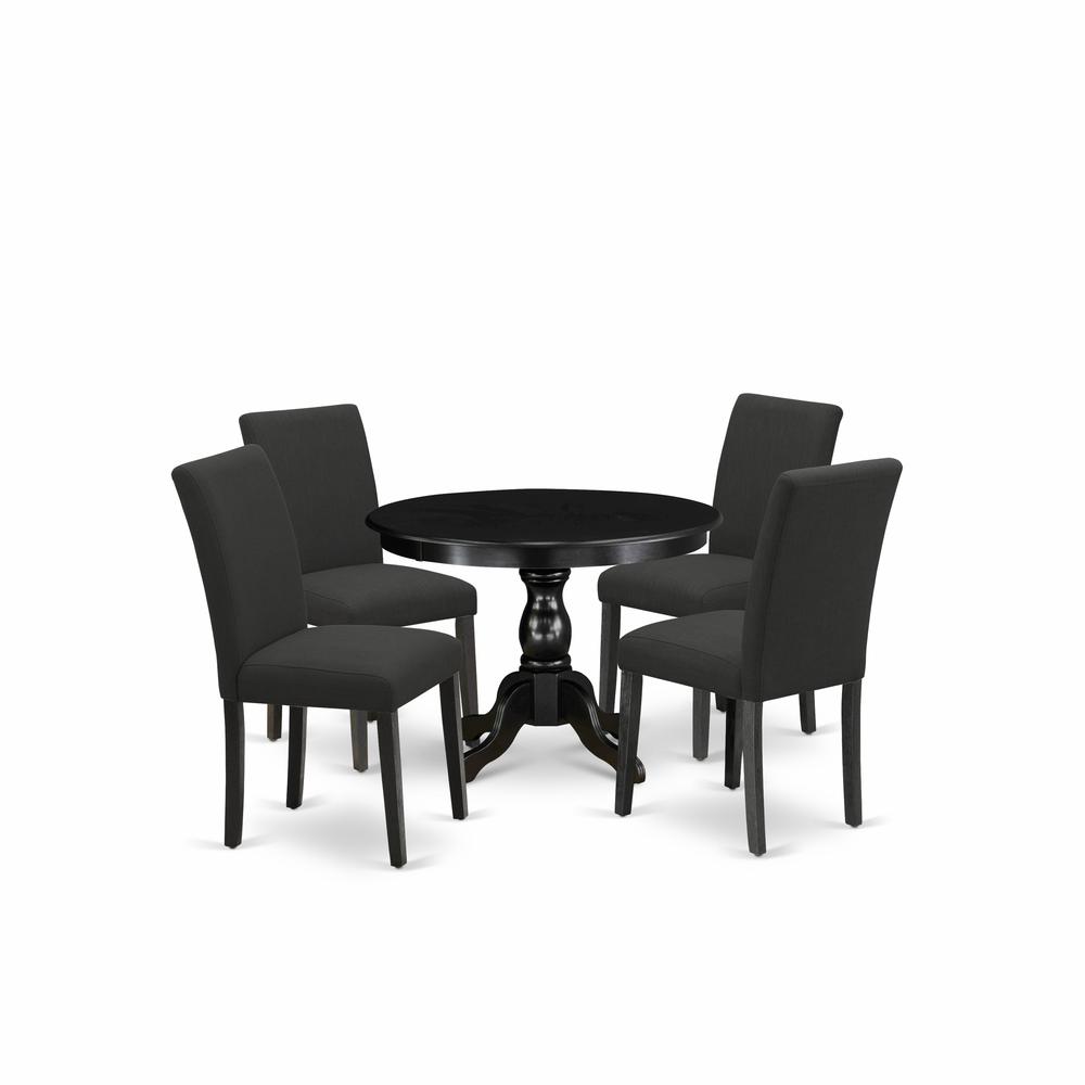 East West Furniture HBAB5-ABK-24 5 Piece Kitchen Table Set - Black Wood Dining Table and 4 Black Linen Fabric Mid Century Modern Chairs with High Back - Wire Brushed Black Finish. Picture 1