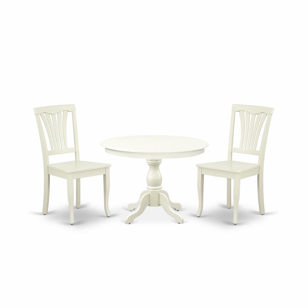 East West Furniture HBAV3-LWH-W 3 Piece Kitchen Set - Linen White Dinning Table and 2 Linen White Wooden Dining Chairs with Slatted Back - Linen White Finish. Picture 1