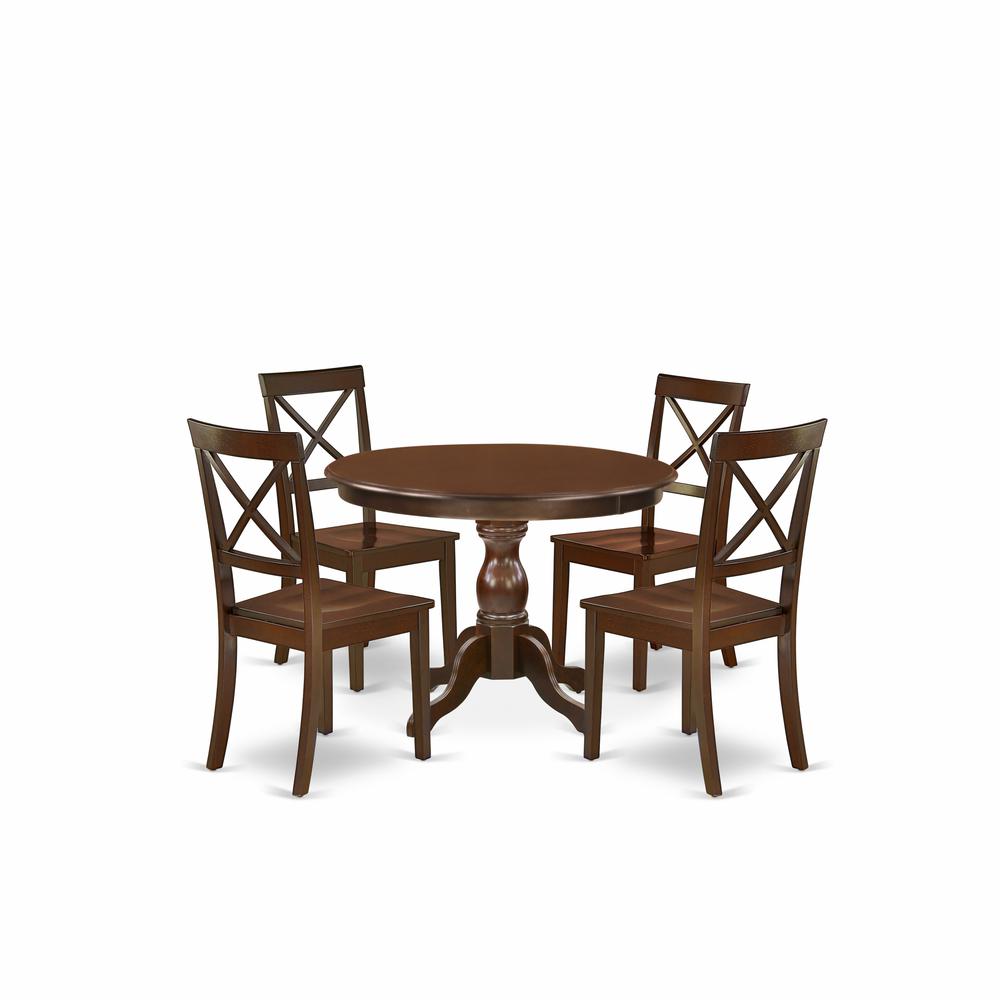 East West Furniture HBBO5-MAH-W 5 Piece Dining Table Set - Mahogany Small Kitchen Table and 4 Mahogany Kitchen & Dining Room Chairs with X-Back - Mahogany Finish. Picture 1