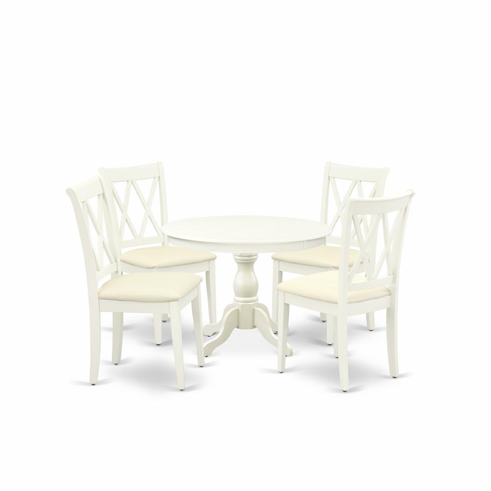 East West Furniture HBCL5-LWH-C 5 Piece Modern Dining Table Set - Linen White Dining Room Table and 4 Linen White Kitchen Chairs with Double X-Back - Linen White Finish. Picture 1