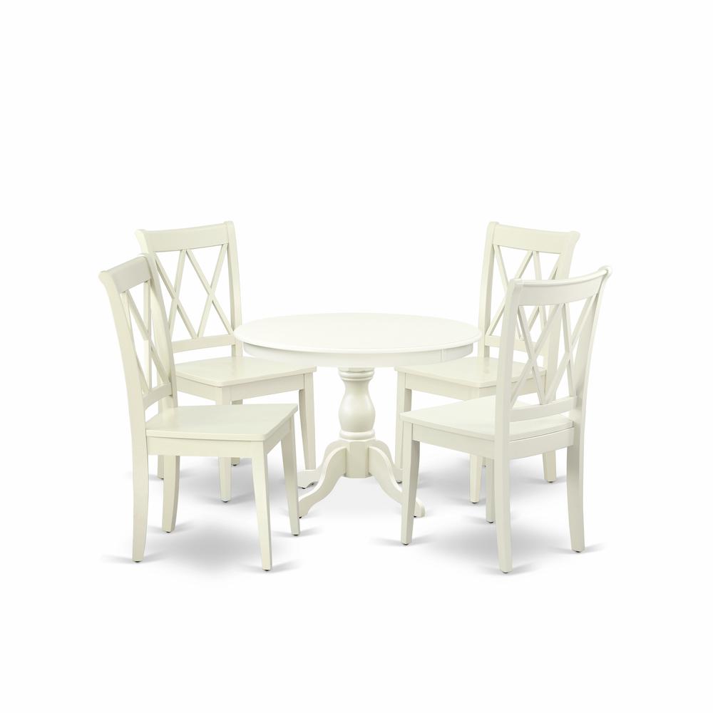 East West Furniture HBCL5-LWH-W 5 Piece Kitchen Dining Table Set - Linen White Breakfast Table and 4 Linen White Kitchen & Dining Room Chairs with Double X-Back - Linen White Finish. Picture 1