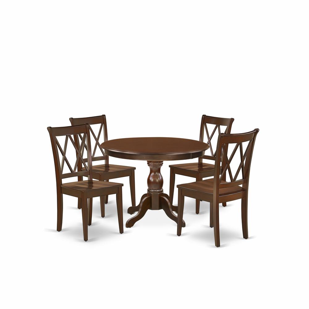East West Furniture HBCL5-MAH-W 5 Piece Dining Room Table Set - Mahogany Dinning Table and 4 Mahogany Chairs for Dining Room with Double X-Back - Mahogany Finish. Picture 1