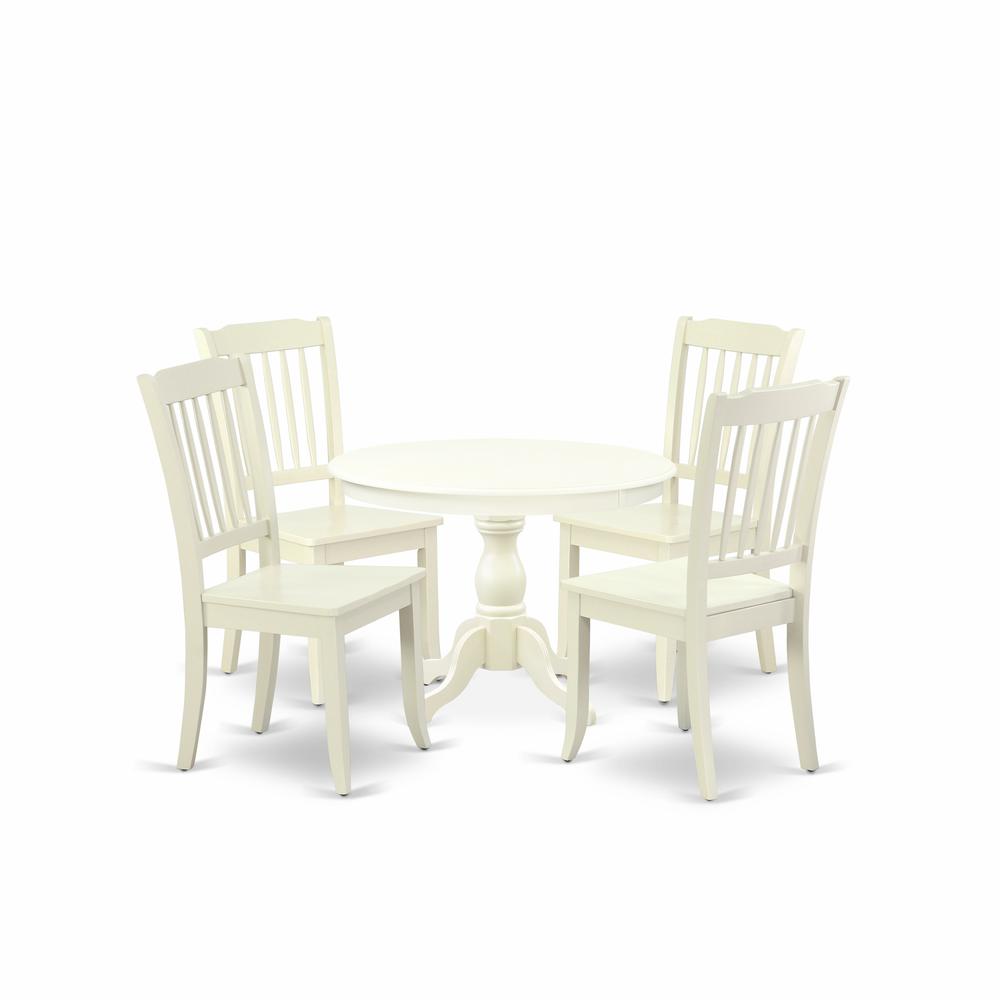 East West Furniture HBDA5-LWH-W 5 Piece Modern Dining Table Set - Linen White Dinning Table and 4 Linen White Kitchen Chairs with Slatted Back - Linen White Finish. Picture 1