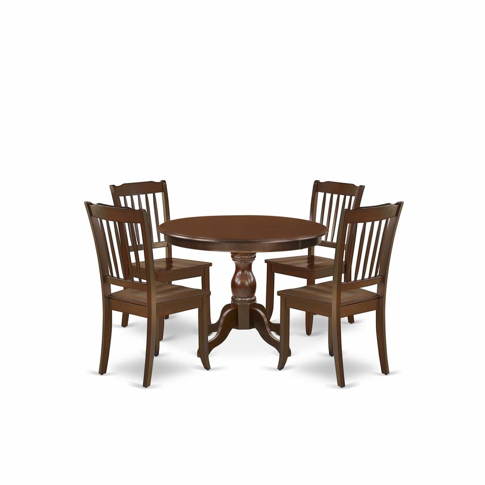 East West Furniture HBDA5-MAH-W 5 Piece Table Set - Mahogany Small Dining Table and 4 Mahogany Kitchen & Dining Room Chairs with Slatted Back - Mahogany Finish. Picture 1