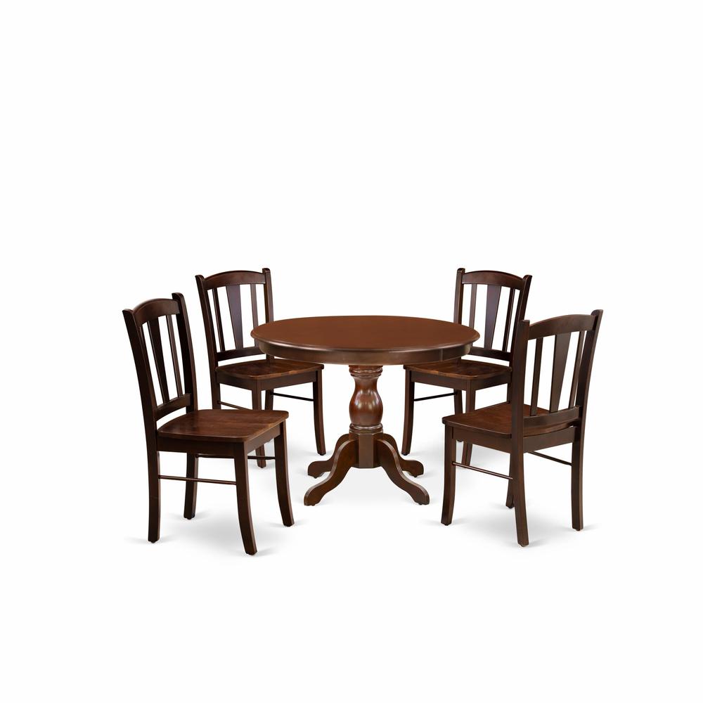 HBDL5-MAH-W - 5-Piece Dining Room Set- 4 Dining Chairs and Dining Room Table - Wooden Seat and Slatted Chair Back - Mahogany Finish. Picture 2