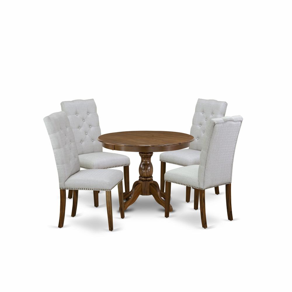 HBEL5-AWA-05 5 Pc Kitchen Table Set - Small Dining Table with 4 Grey Comfortable Chairs - Acacia Walnut Finish. Picture 2