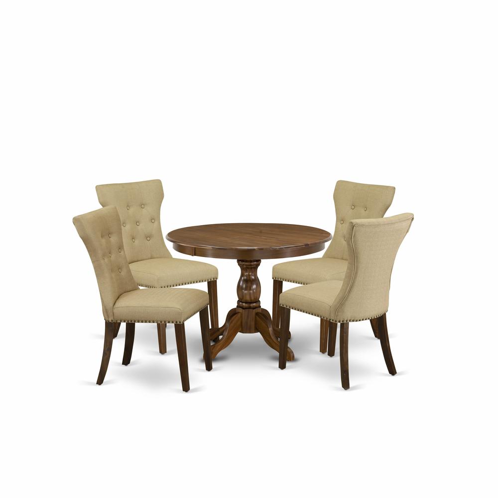 HBGA5-AWA-03 5 Pc Modern Table Set - Breakfast Table with 4 Brown Modern Dining Chairs - Acacia Walnut Finish. Picture 2
