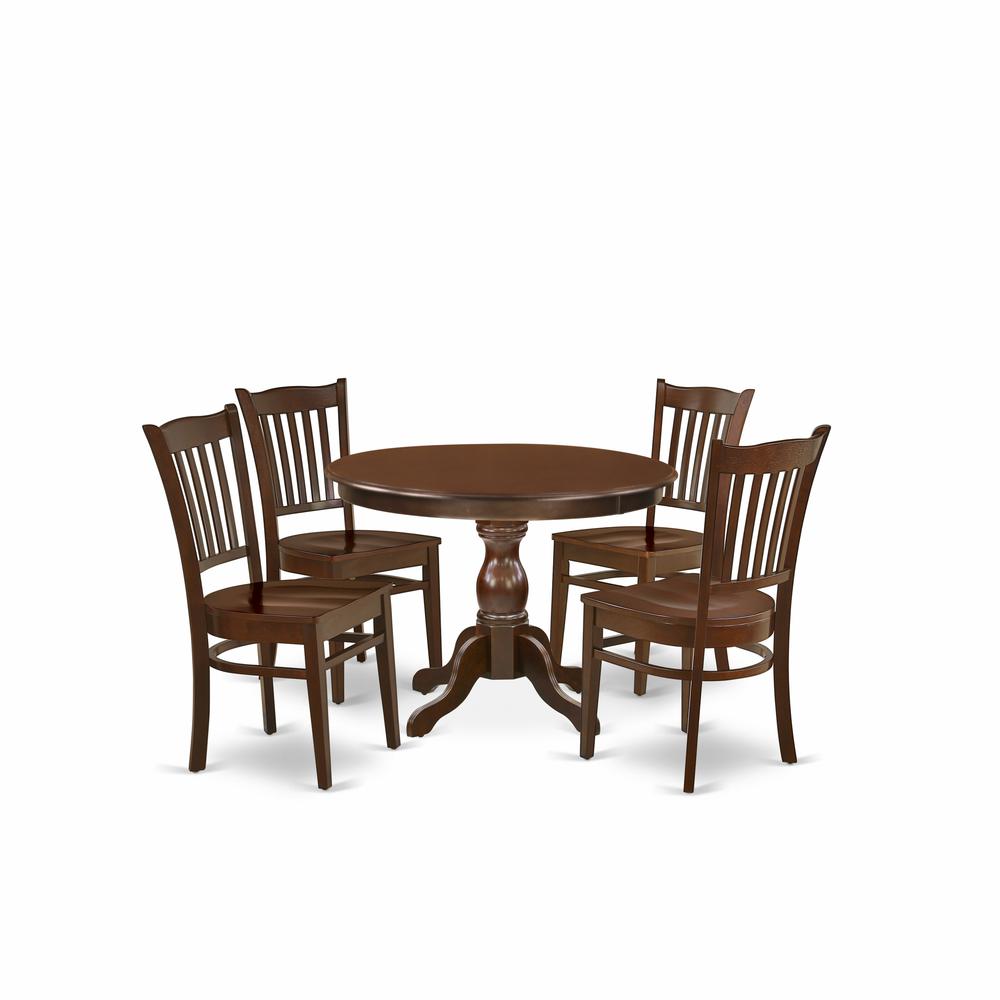 East West Furniture HBGR5-MAH-W 5 Piece Kitchen Table Set - Mahogany Kitchen Table and 4 Mahogany Wooden Dining Chairs with Slatted Back - Mahogany Finish. Picture 1