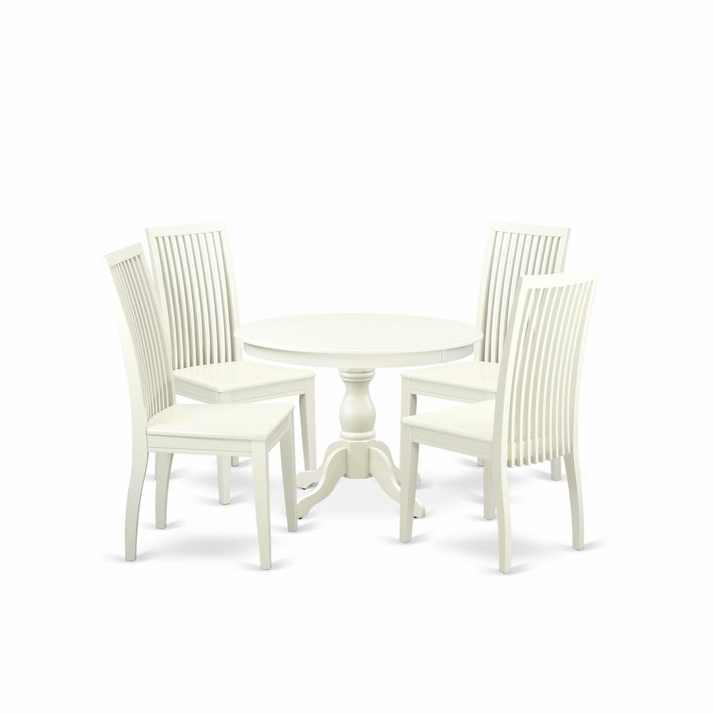 East West Furniture HBIP5-LWH-W 5 Piece Kitchen Dining Table Set - Linen White Dinning Table and 4 Linen White Kitchen Chairs with Slatted Back - Linen White Finish. Picture 1