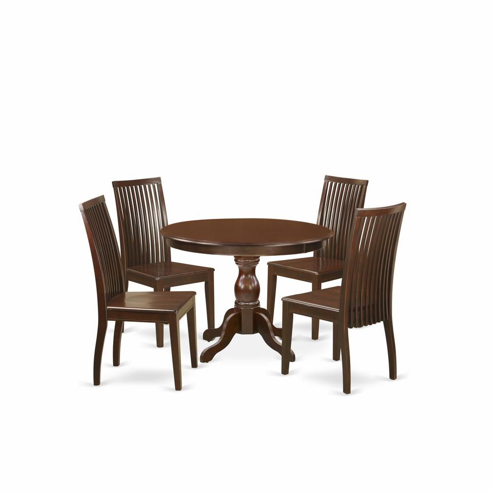 East West Furniture HBIP5-MAH-W 5 Piece Kitchen Table Set - Mahogany Wood Dining Table and 4 Mahogany Dining Room Chairs with Slatted Back - Mahogany Finish. Picture 1