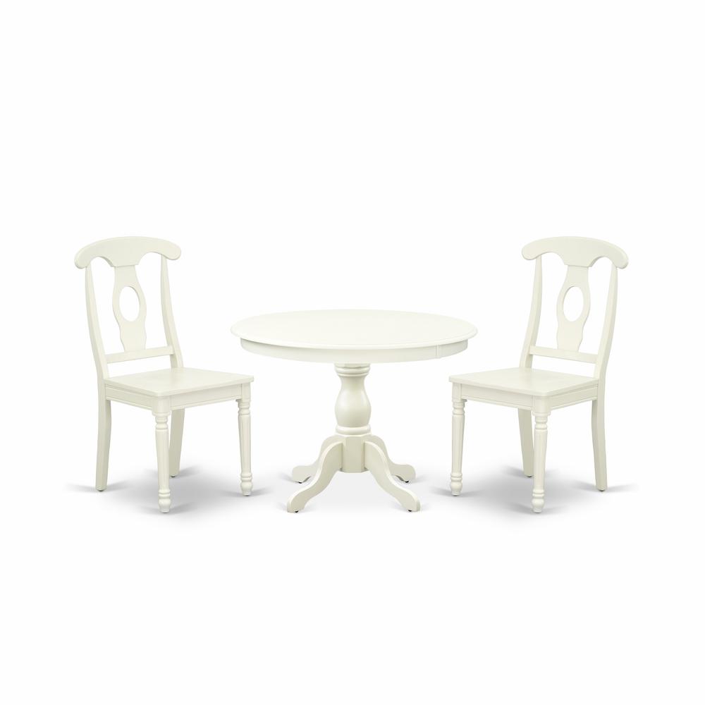 East West Furniture HBKE3-LWH-W 3 Piece Kitchen Dining Table Set - Linen White Kitchen Table and 2 Linen White Wood Chairs with Napoleon Back- Linen White Finish. Picture 1
