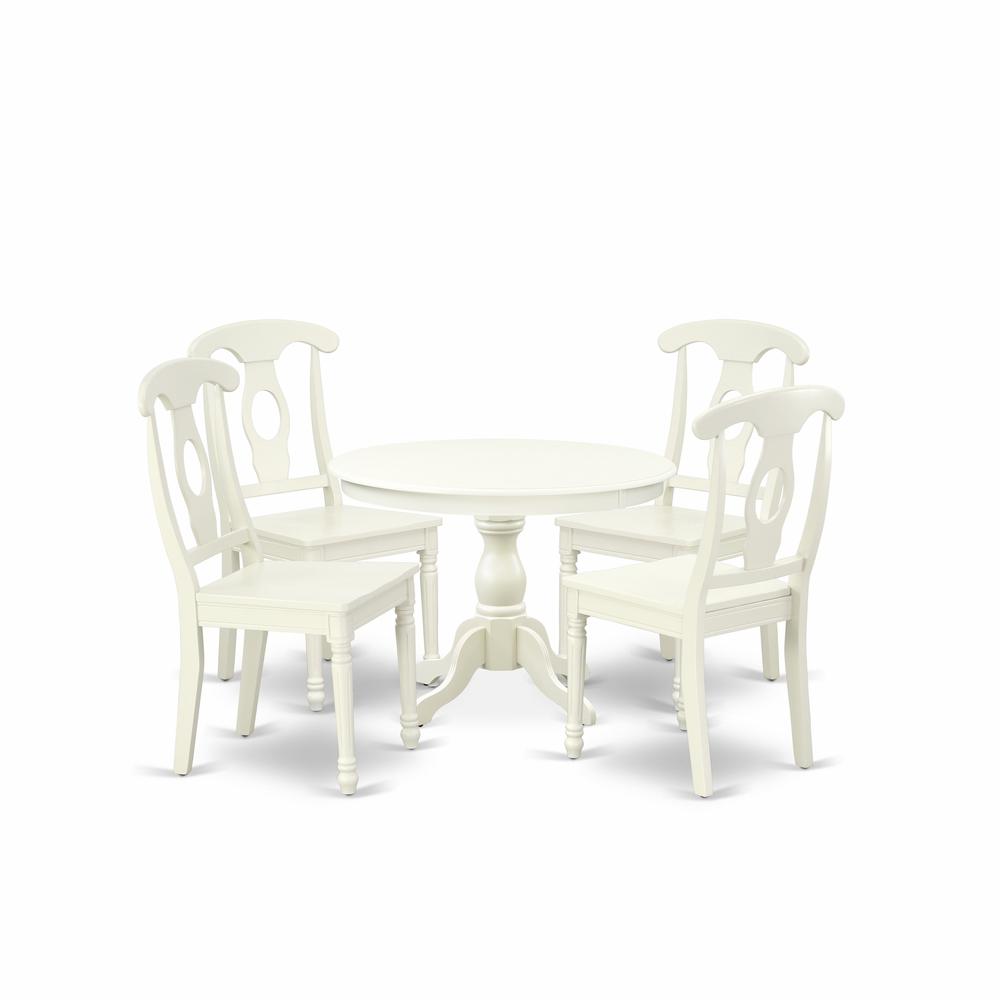 East West Furniture HBKE5-LWH-W 5 Piece Kitchen Set - Linen White Kitchen Table and 4 Linen White Dining Room Chairs with Napoleon Back - Linen White Finish. Picture 1