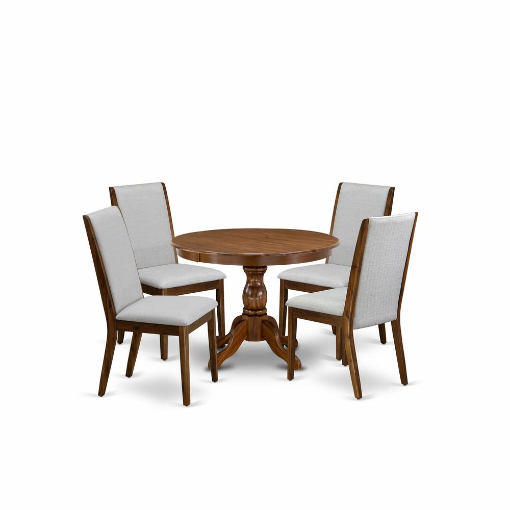 HBLA5-AWA-05 5 Pc Dining Table Set - Dining Room Table with 4 Grey Dining Chairs - Acacia Walnut Finish. Picture 2