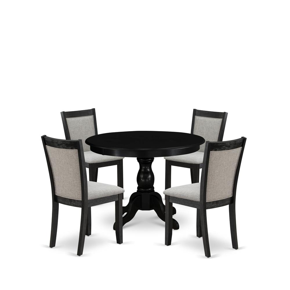 East West Furniture 5-Pc Dinette Set Includes a Modern Dining Room Table and 4 Shitake Linen Fabric Parson Chairs - Wire Brushed Black Finish. Picture 2
