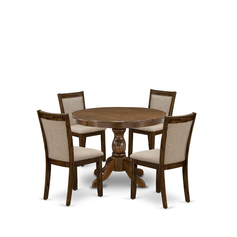 HBMZ5-AWN-04 5-Piece Dining Table Set Contains a Dining Table and 4 Light Tan Padded Chairs - Sand Blasting Antique Walnut Finish. Picture 2