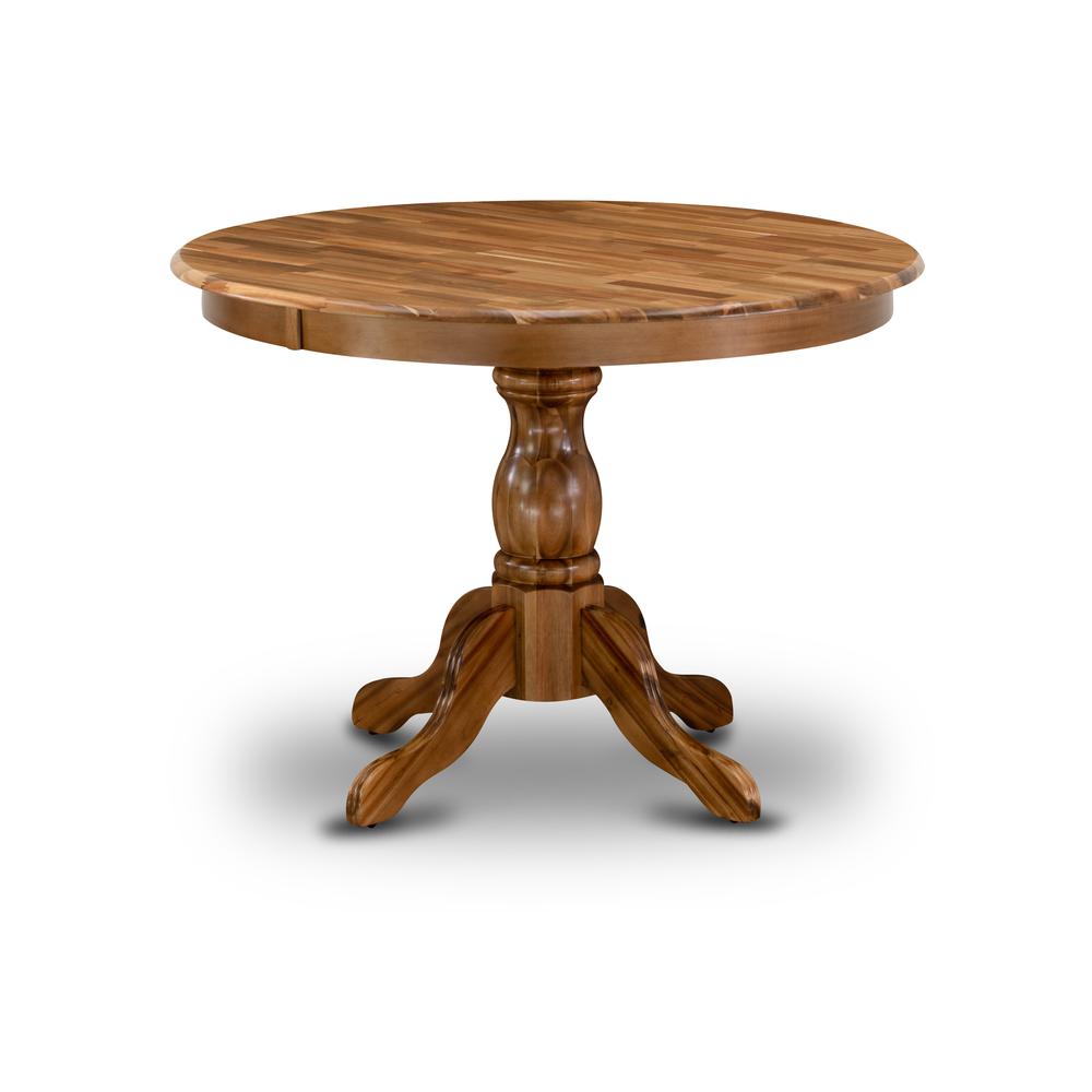 HBT-ANA-TP East West Furniture Beautiful Dinner Table with Natural Acacia Color Table Top Surface and Asian Wood Dining Table Pedestal Legs - Natural Acacia Finish. Picture 1