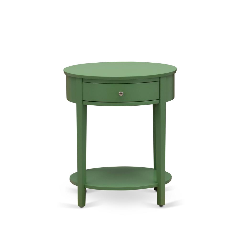 HI-12-ET Mid Century Modern Nightstand with 1 Wood Drawer, Stable and Sturdy Constructed - Clover Green Finish. Picture 2