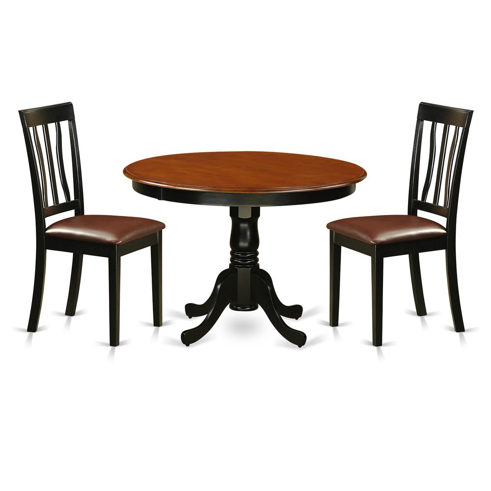 3  Pc  set  with  a  Round  Dinette  Table  and  2  Leather  Kitchen  Chairs  in  Black. Picture 2