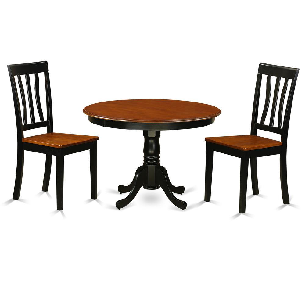 3  Pc  set  with  a  Round  Table  and  2  Wood  Dinette  Chairs  in  Black  and  Cherry. Picture 2