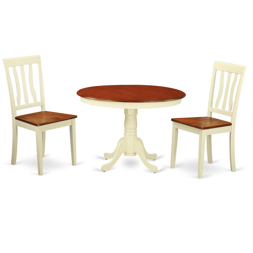 3  Pc  set  with  a  Round  Dinette  Table  and  2  Wood  Kitchen  Chairs  in  Buttermilk  and  Cherry  .. Picture 2