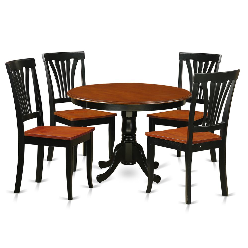Table Set with Round Dinette Table and 4 dining Chairs in Black and Cherry (5 pcs). The main picture.